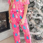 Christmas Tree Print V Neck Tee and Pants Lounge Set