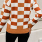 Checkered Ribbed Edge O Neck Drop Shoulder Sweater