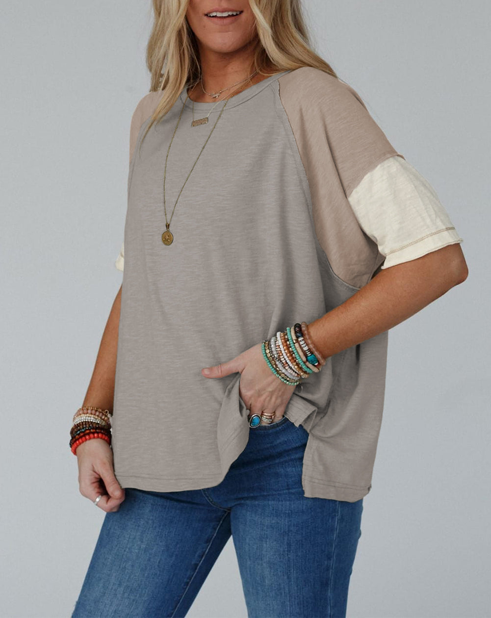 Simply Exposed Seam Colorblock Loose Tee
