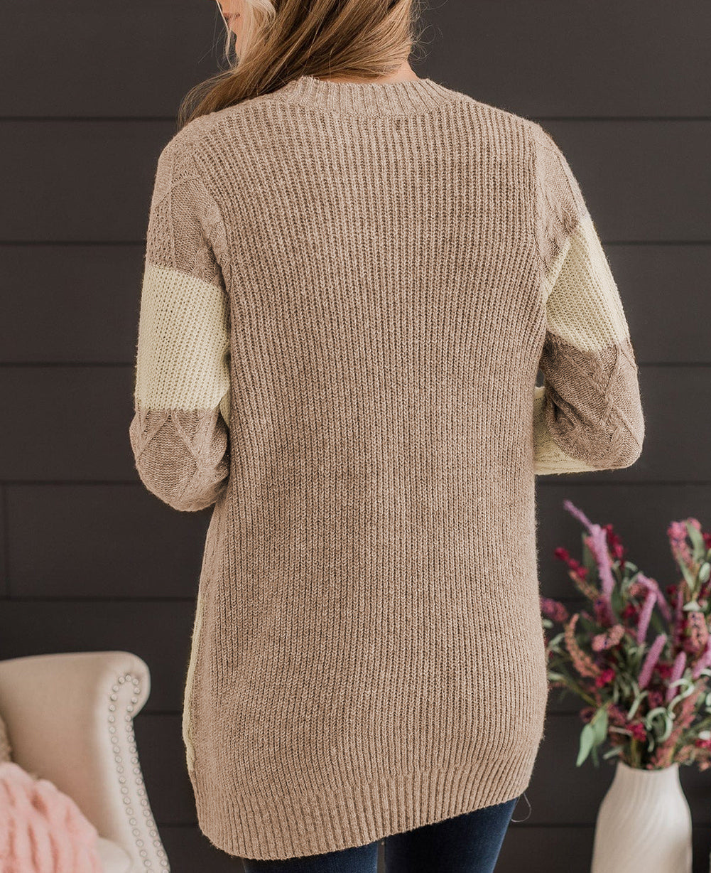Color Block Textured Knit Open Front Cardigan