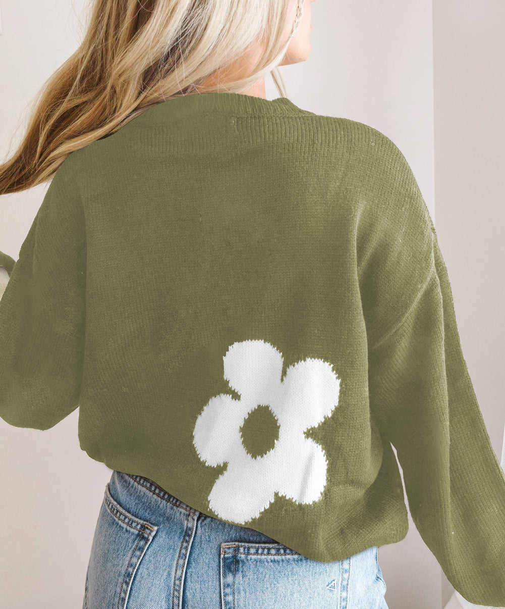 Big Flower Pattern Knit Sweater