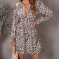 Leopard Ruffle V Neck Long Sleeve Tunic Mini Dress