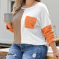 Plus Size Color Block Textured Patchwork Top with Pocket