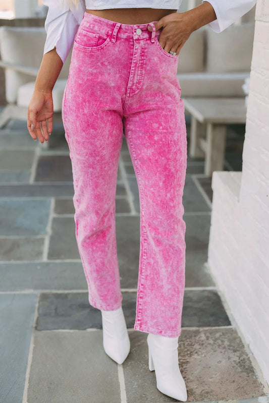 Mid-Waist Pocketed Button Casual Jeans