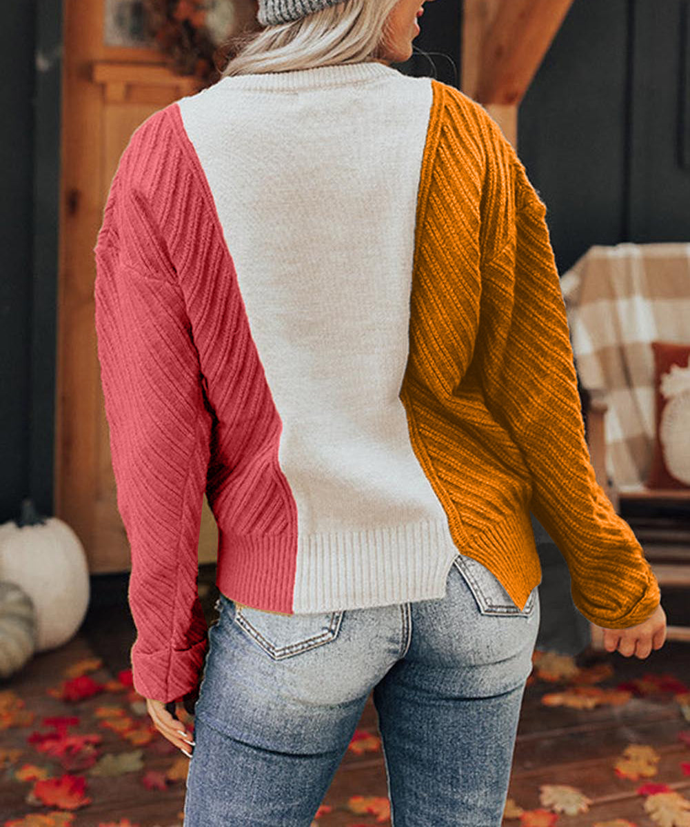 Colorblock Textured Drop Shoulder Sweater