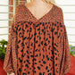 Contrast Leopard Print Bubble Sleeve Blouse