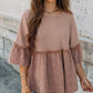 3/4 Ruffled Sleeve Textured Peplum Top