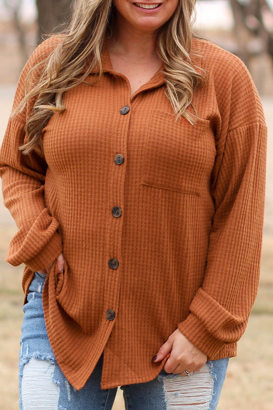 Plus Size Waffle Knit Textured Shacket