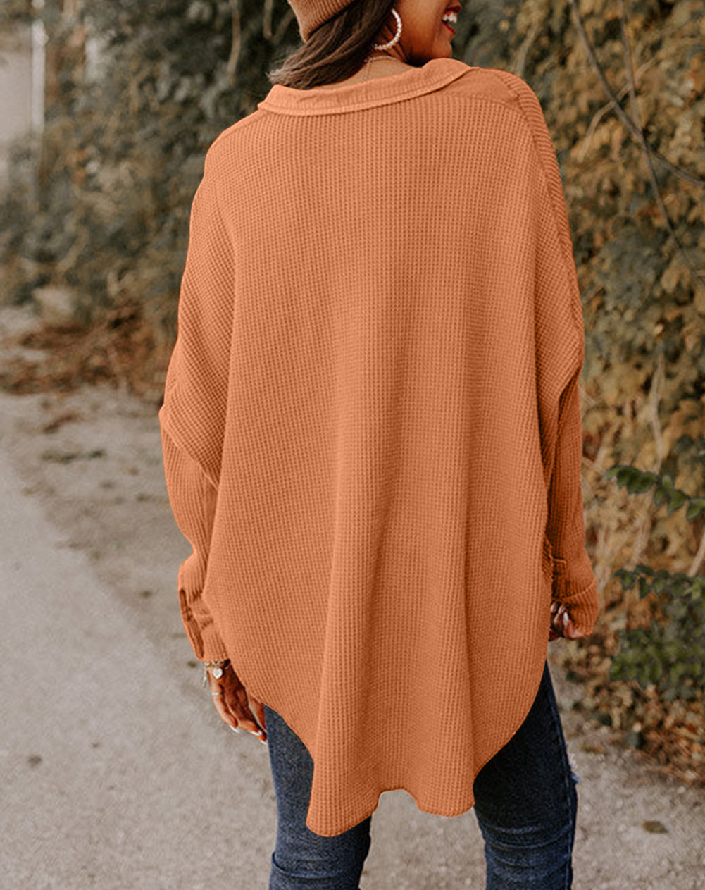 Button Flap Pocket Waffle Knit Shacket