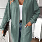 Textured Knit Side Pockets Open Front Cardigan