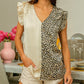 Half Leopard Patchwork Ruffle Sleeve Blouse