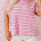 Stripe Ribbed Loose Plus T Shirt
