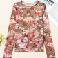 Floral Print Sheer Mesh Long Sleeve Top