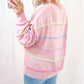 Rainbow Stripes Drop Shoulder Baggy Henley Sweater