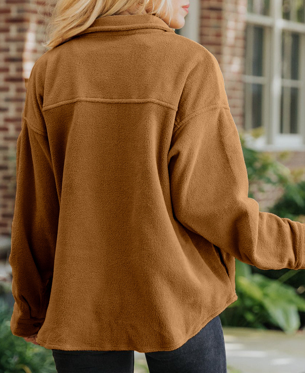 Chest Pocket Button Up Fleece Shacket