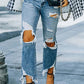 Ripped Knee Hole High Waist Jeans