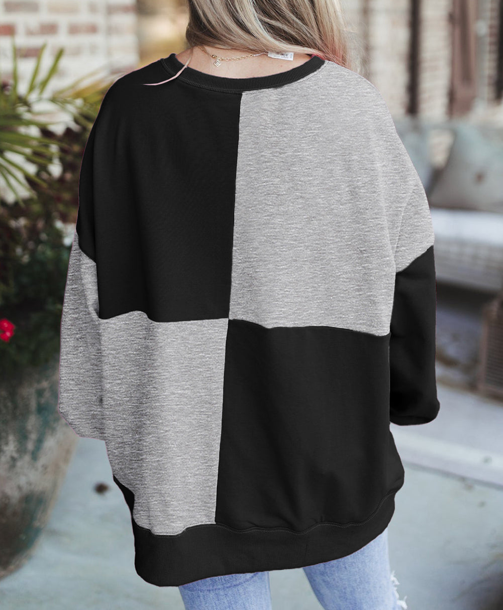 Colorblock Henley High Low Oversize Sweatshirt