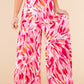 Rose Boho Abstract Floral Print Wide Leg Pants