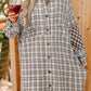 Stripe Plus Size Plaid Buttoned Raw Hem Tunic Shirt Dress