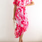 Abstract Print Asymmetric Ruffle Hem Belted Dress