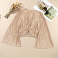 Pleated Bell Sleeve Twist V Neck Cropped Blouse
