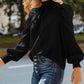 Long Bubble Sleeve Mock Neck Chiffon Top