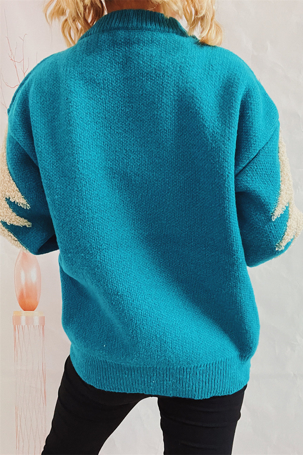 Sequin Fuzzy Christmas Tree Tinsel Elk Drop Shoulder Sweater