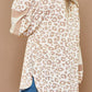 White Leopard Print Round Neck Puff Sleeve Top