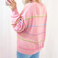 Rainbow Stripes Drop Shoulder Baggy Henley Sweater