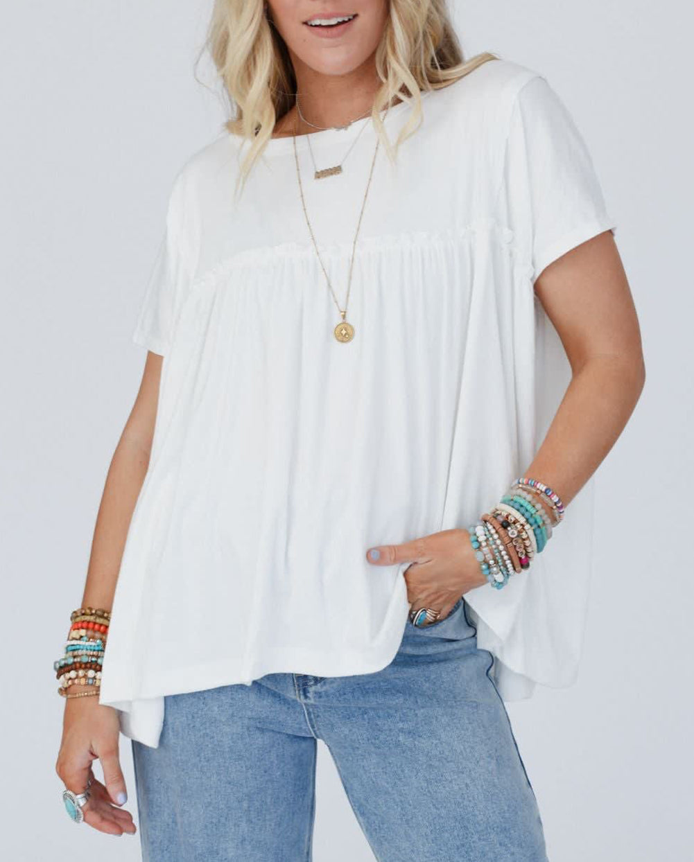 Ruffled Trim Loose Babydoll Tee