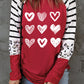 Heart Print Striped Leopard Colorblock Sleeve Top