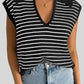 Stripe Turn-down V Neck Sweater Tank Top
