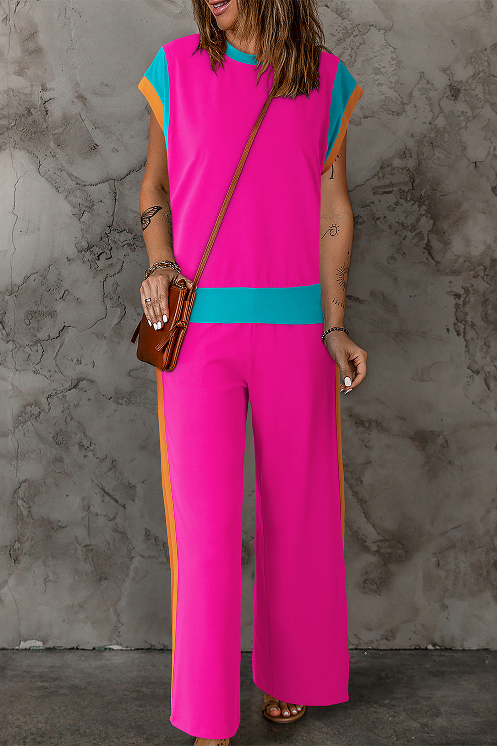 Color Block Detail Casual Two-piece Set