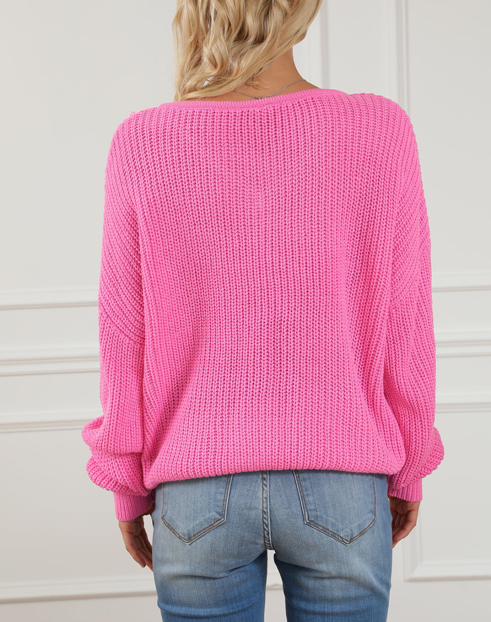 V Neck Drop Shoulder Slouchy Sweater
