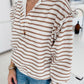 Striped Ruffled Sleeve Buttoned Half-Placket Top