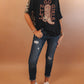 Western Boots Slogan Print Leopard Patchwork T Shirt
