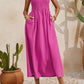 Solid Color Ruffled Straps Smocked Ruched Maxi Dress