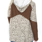 Leopard Print Ribbed Patchwork Buttoned Hoodie