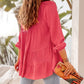 Half Buttoned Ruffle Tiered Long Sleeve Blouse