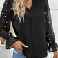 Pearl Mesh Flounce Sleeve V Neck Blouse