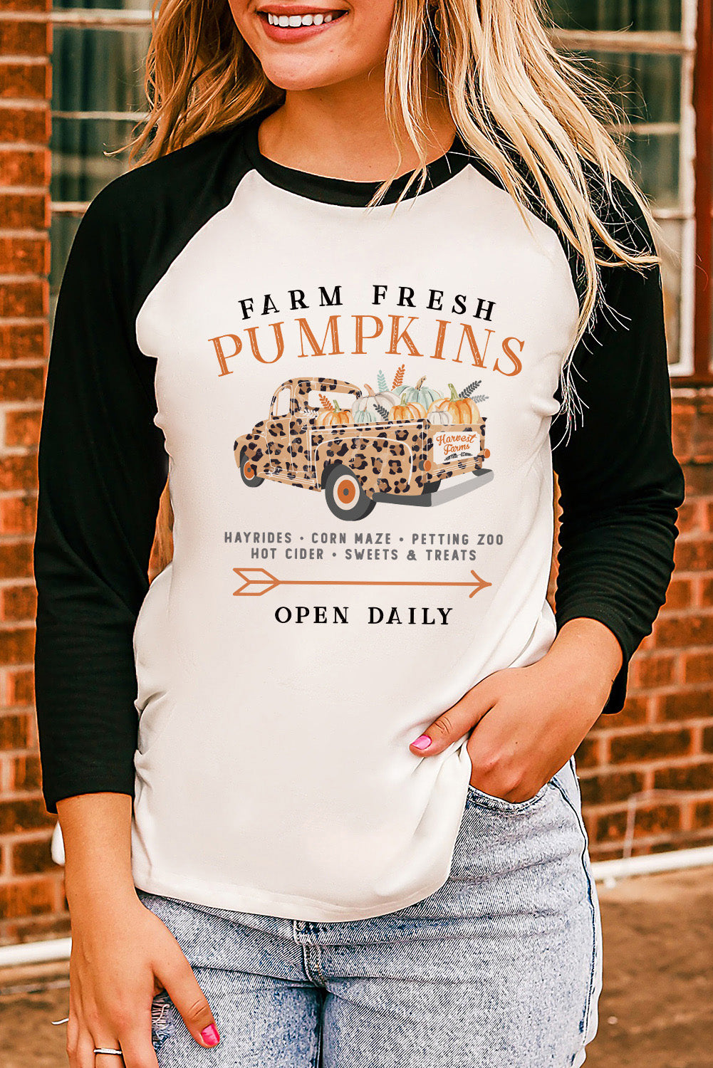 FARM FRESH PUMPKINS Graphic Raglan Sleeve Top