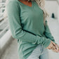 Green Ribbed V Neck Long Sleeve Top
