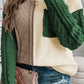 Plus Size Cable Knit Color Block Drop Shoulder Sweater