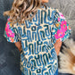 Embroidered Puff Sleeve Frilled Neck Printed Top