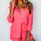 Striped Print Collared Neck Shirt and Shorts Set