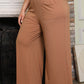 Ribbed Patch Pocket Frill Waist Wide Leg Plus Pants