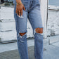 Open Knee Cutout Straight Leg Jeans