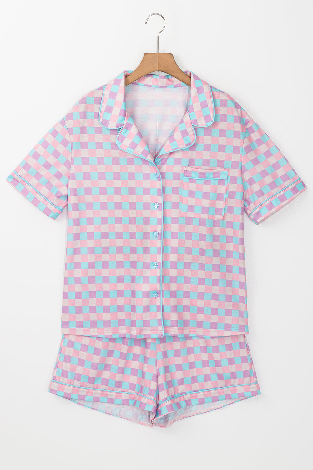 Checkered Pattern Short Sleeve Pajamas Set