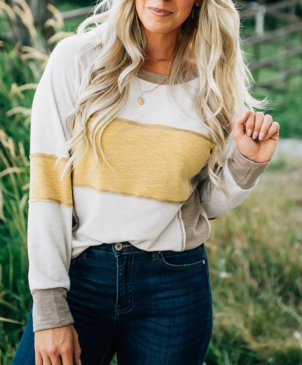 Color Block Exposed Seam Raglan Sleeve Top