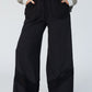 Lace Crochet Patched Lace-up High Waist Wide Leg Pants